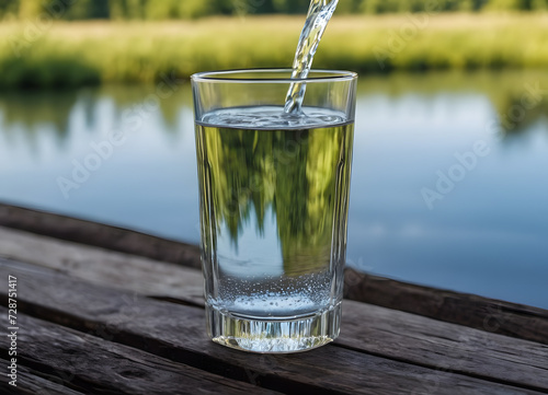 Refreshing glass of cold water in nature