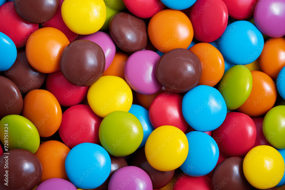 Colorful candy coated chocolates close-up Colorful candy coated chocolates close-up