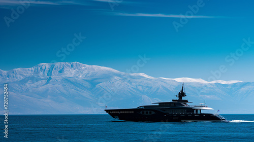 Luxurious sailing yacht in the blue sea against the backdrop of mountains © Maxim Sokolov