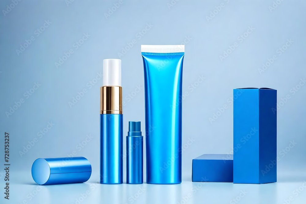 blue plastic tube for cosmetics with a cardboard box layout front view realistic HD . blue plastic tube for cosmetics with a cardboard box layout front view realistic HD .