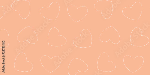 Simple peach fuzz background. Seamless pattern with white dashed line hearts. Cute Valentine's Day pattern for packaging, background, card, banner photo