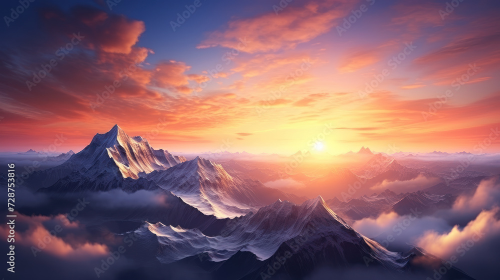 High Peaks Bathed in Azure, Mountain Sunset