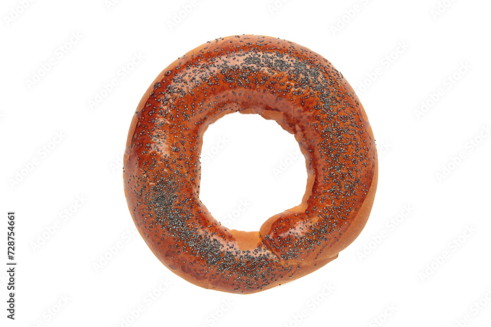 Fresh bread bagel with poppy seed isolated on white background. Fresh bread bagel with poppy seed isolated on white background.