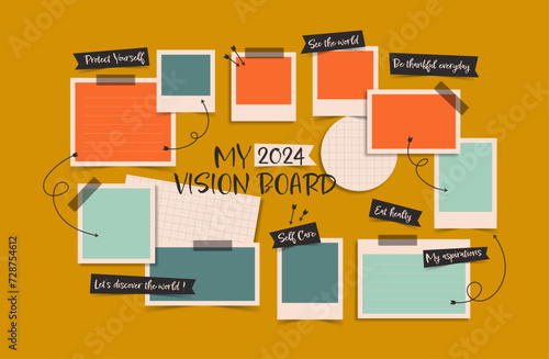 Vector photo collage template moodboard pictures grids vector illustration, vision board	