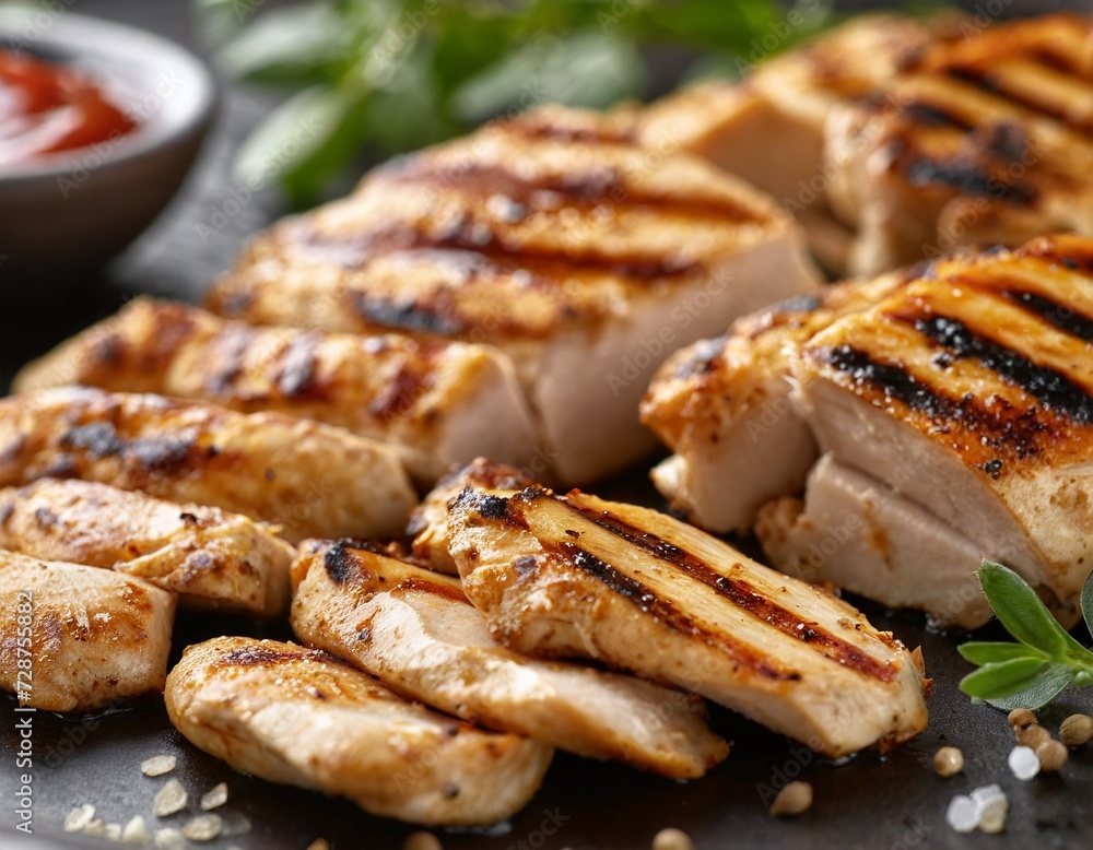 Gegrilltes Hähnchen filet in streifen geschnitten Gegrilltes Hähnchen filet in streifen geschnitten