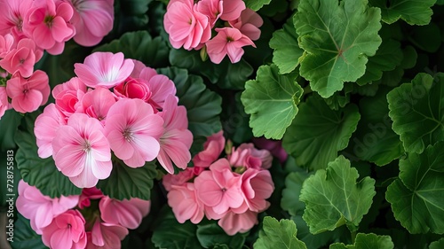 Wallpaper Mural pink flowers nestled within a square frame, accentuated by lush green leaves, with ample copy space to convey a message of freshness and elegance. Torontodigital.ca