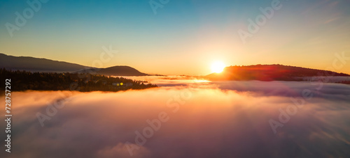 North Vancouver covered in Fog. Morning Sunrise.