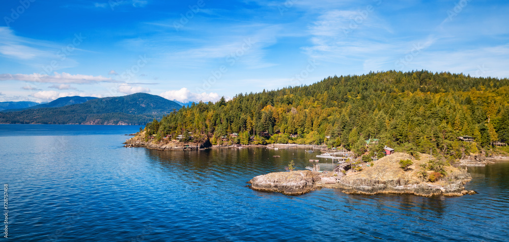 Rocky shore in Canadian Nature Landscape. Aerial Background.