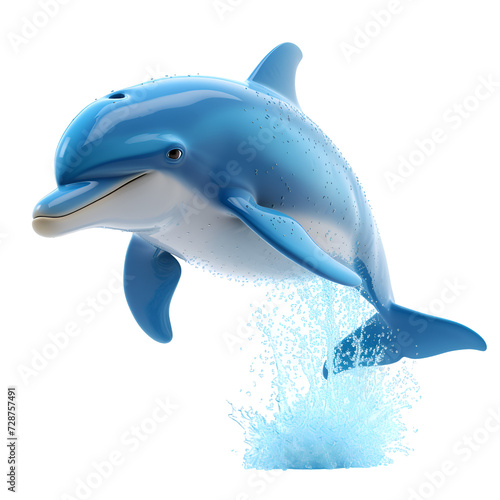 A 3D animated cartoon render of a curious dolphin jumping out of the water. Created with generative AI.