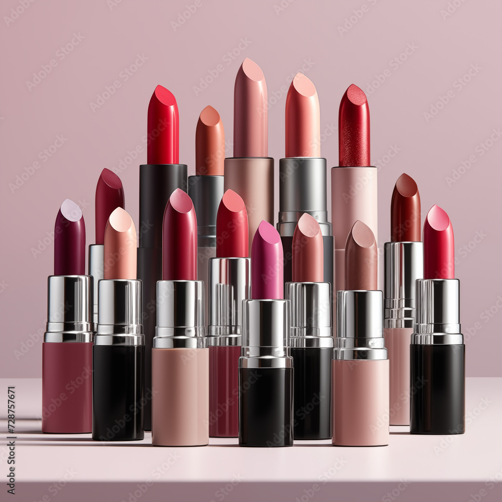 Fototapeta premium A lineup of luxurious lipsticks, exuding elegance and style. generative AI
