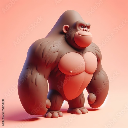 Cute 3D Cartoon Gorilla. 3D minimalist cute illustration on a light background.