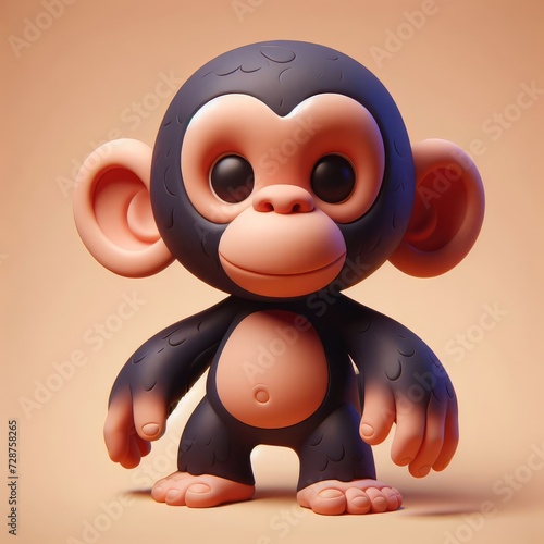 Cute 3D Cartoon Macaque. 3D minimalist cute illustration on a light background.