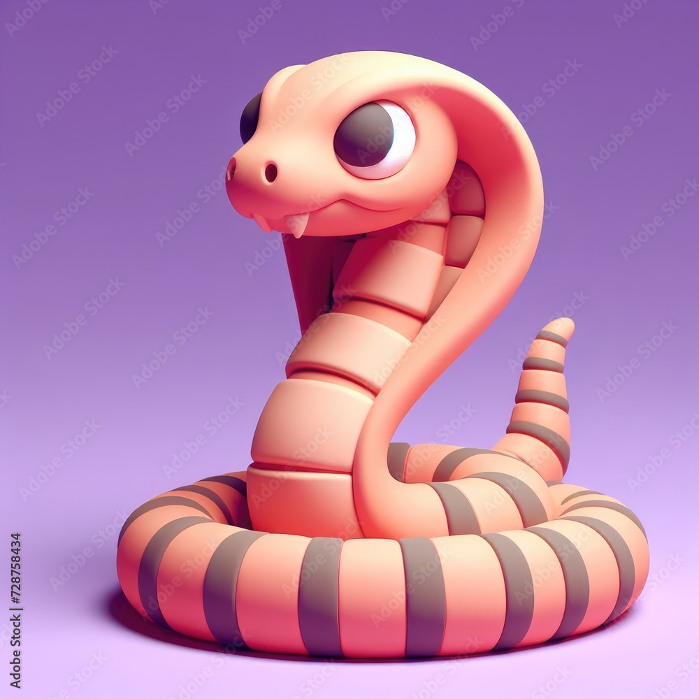 Fototapeta premium Cute 3D Cartoon Snake. 3D minimalist cute illustration on a light background.