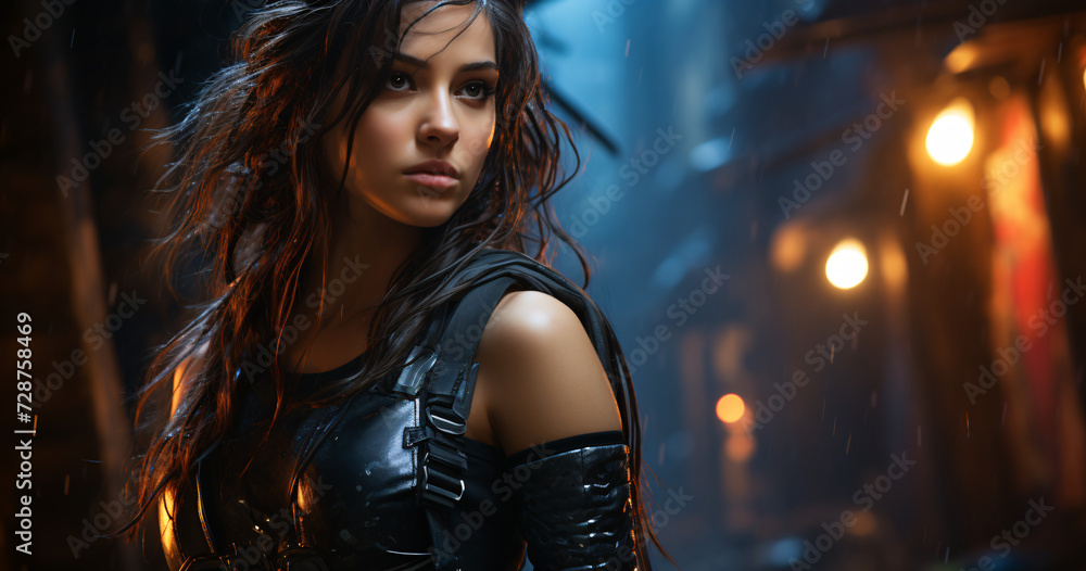 Cool girl, long hair, in tight clothes, cyberpunk.
Cool girl, long hair, in tight clothes, cyberpunk.