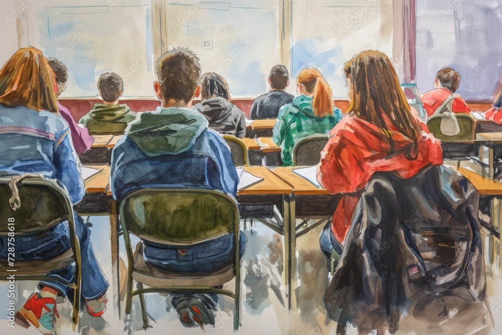 students in a classroom, illustration style - ai-generated