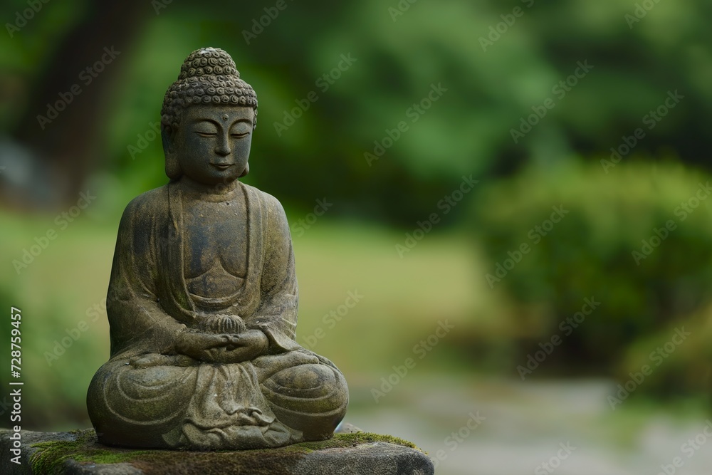 A magnificent Buddha statue, displaying serenity and enlightenment, gracefully sits atop a rugged rock, emanating tranquility and wisdom. A magnificent Buddha statue, displaying serenity and enlightenment, gracefully sits atop a rugged rock, emanating tranquility and wisdom.