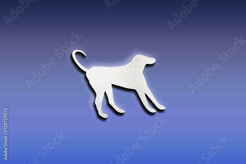 3d wall art white logo design of cute dog on blue gradient background.