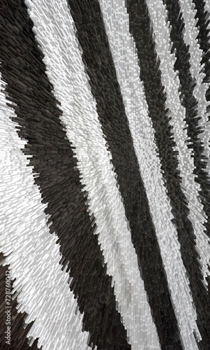 3d extrusion of black and white vertical stripes.