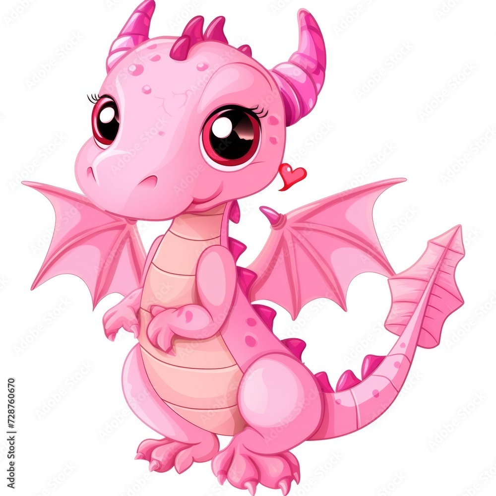 A cartoon pink dragon with big eyes.
