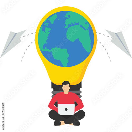 Little people prepare for Earth day, save energy, Earth hour, correspond with different countries, communicate via network vector, Vector flat illustration on a white background.