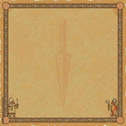 Viking Parchment with Medieval Frame and Dagger
