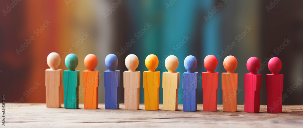 picture of colored wooden dolls in a row picture of colored wooden dolls in a row