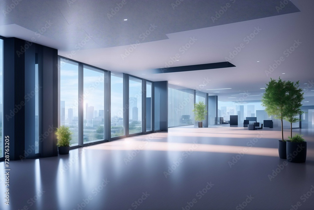 Modern office building interior with glass walls and floor. 3d rendering Modern office building interior with glass walls and floor. 3d rendering