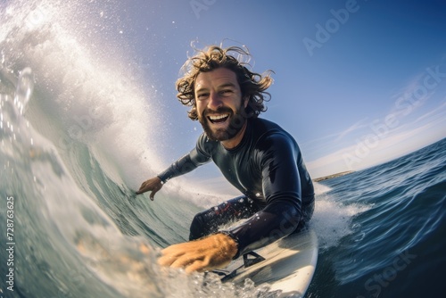 Surfer on the ocean wave. Man surfing on the ocean wave. Sport concept. Vacation and Travel Concept with Copy Space. © John Martin