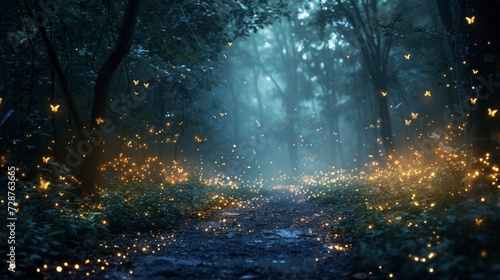 A magical forest scene with fireflies, conveying the enchantment of a secret rendezvous © olegganko