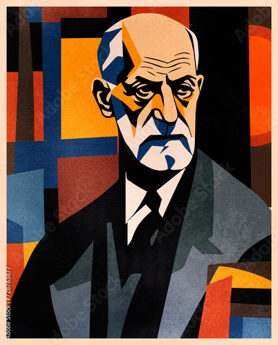 Sigmund Freud Illustration. Sigmund Freud Contemporary art graphic portrait.