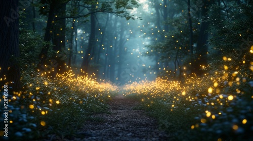 A magical forest scene with fireflies, conveying the enchantment of a secret rendezvous