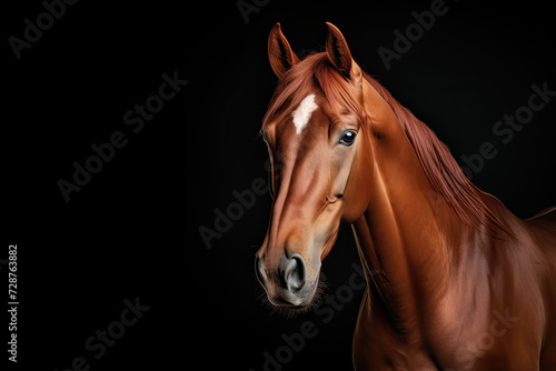 Studio portrait of a elegant red horse on a black background