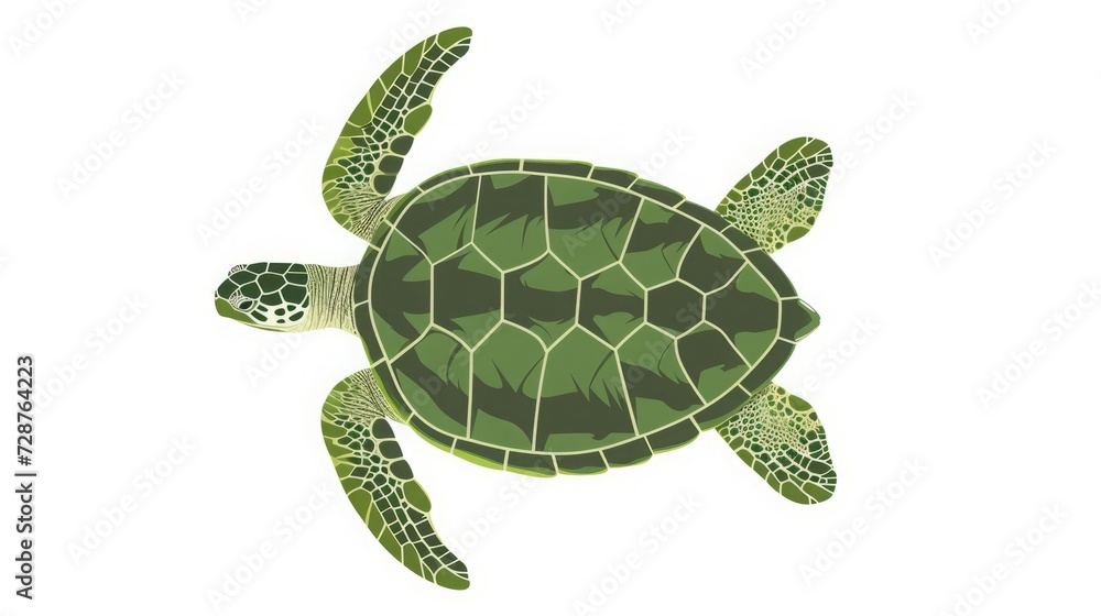 Fototapeta premium Green large sea turtle isolated on white background.
