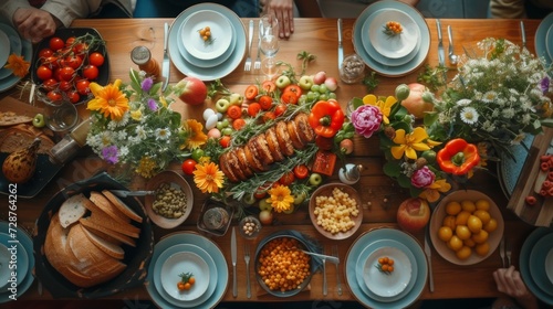 A joyful Easter celebration, with friends and family gathered around a beauti...