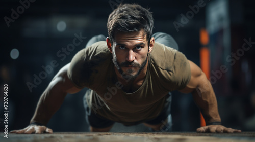 A man doing push-ups with perfect form, focusing on building upper body strength
