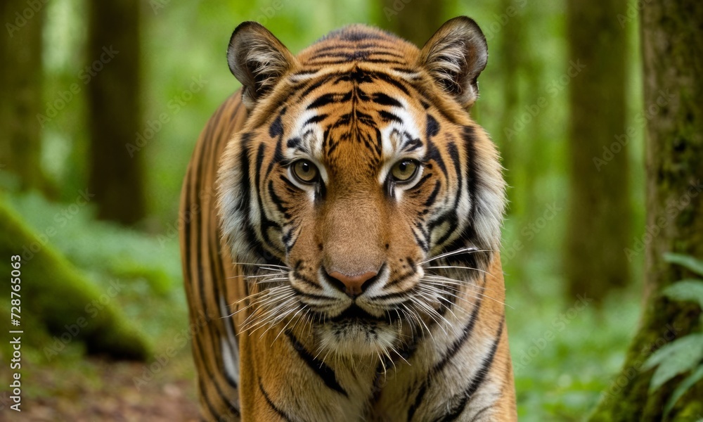 Majestic tiger roaming through the lush forest Majestic tiger roaming through the lush forest