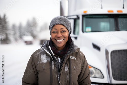 Portrait of a middle aged female truck driver