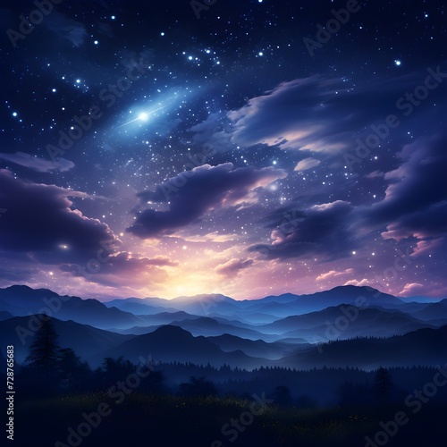 night landscape with moon and stars