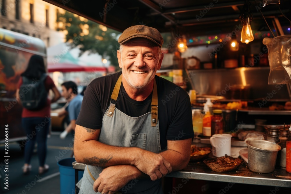 Smiling portrait of a middle aged food truck owner Smiling portrait of a middle aged food truck owner
