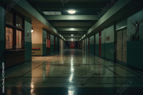 Interior of a empty high school hallway