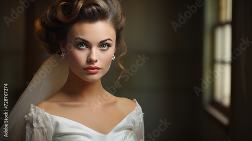 A vintage-inspired portrait of the bride, exuding classic beauty and timeless...