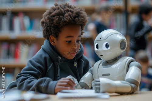 A robotic tutor helping a student with homework, making education accessible ...