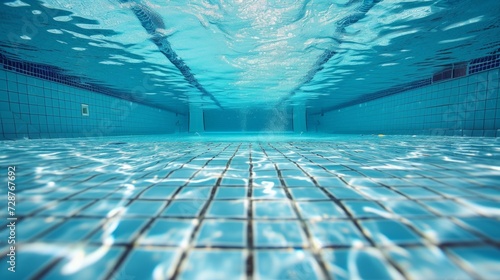 A pristine swimming pool, where swimmers glide through crystal-clear water