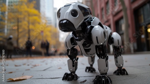 A robotic dog assisting a visually impaired person to navigate city streets with confidence