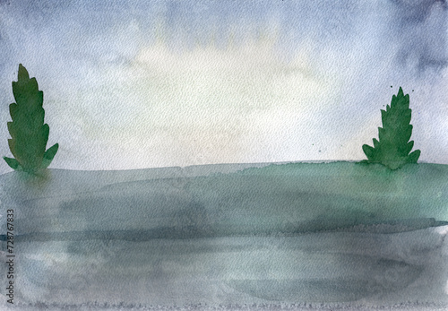 aquarelle background landscape with trees