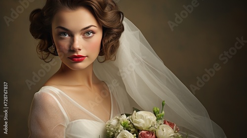 A vintage-inspired portrait of the bride, exuding classic beauty and timeless...