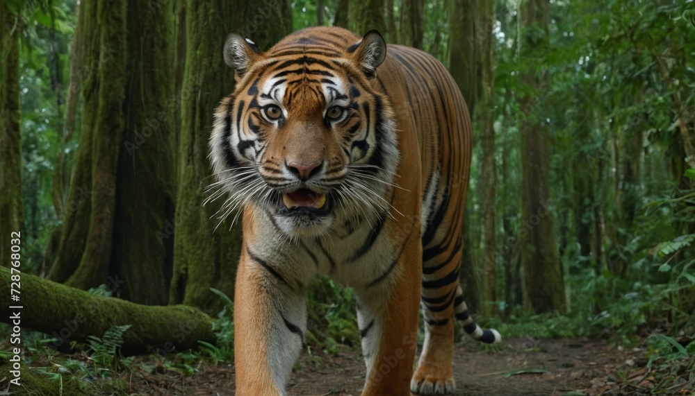 Fototapeta premium Majestic tiger roaming through the lush forest