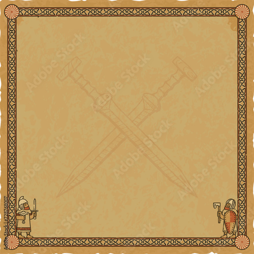 Viking Parchment with Medieval Frame and Crossed Gladiuses
