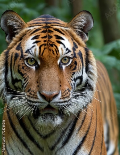 Majestic tiger roaming through the lush forest