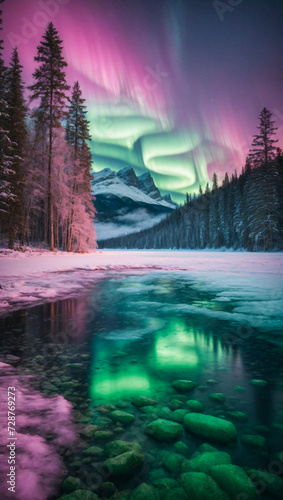 beautiful winter landscape with the aurora borealis dancing in the sky © The A.I Studio